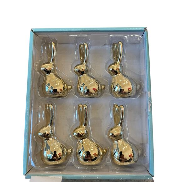 6pc Martha Stewart Gold Bunny Rabbit Figurines 3.25in Ceramic Easter Decor New - Picture 10 of 10